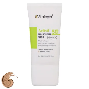 فلوئید ضدآفتاب رنگی ویتالیر SPF50 مدل Activit، مناسب پوست‌های چرب، حجم 50 میلی‌لیتر