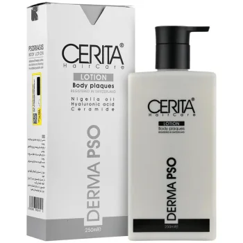 لوسیون بدن سریتا مدل Derma Pso حجم 250 میلی‌لیتر مناسب پوست خشک و حساس، جذب سریع، آبرسان 24 ساعته، ضد التهاب، ضد اگزما و ضد خشکی، رفع پوسته‌های مرده و تقویت سد طبیعی پوست